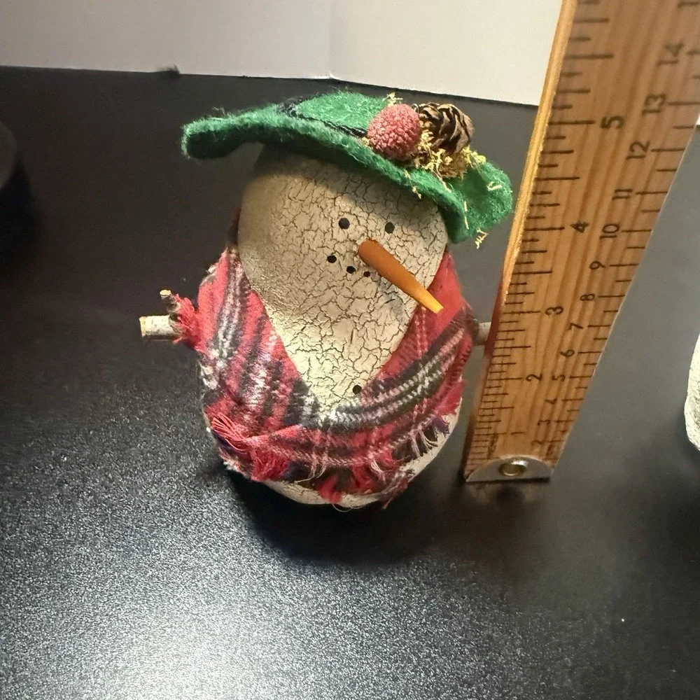 Vintage‎ Natalie Silitch Folk Art Hunter Snowman Figurines  Set Of 2